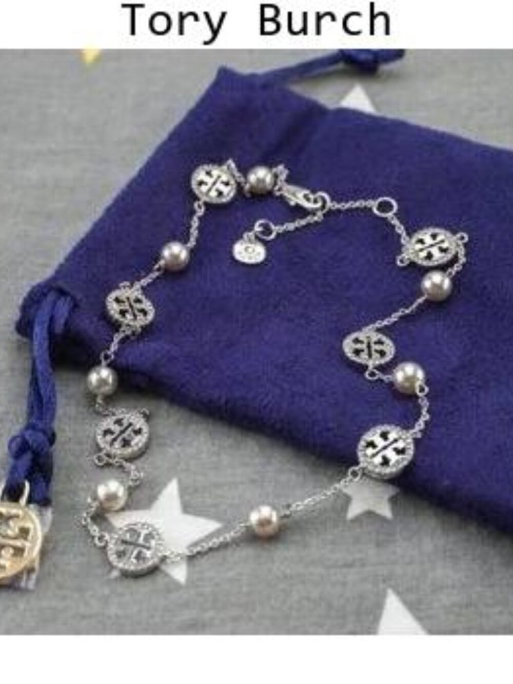 Tory Burch Miller Pav?? Pearl Short Necklace in Silver